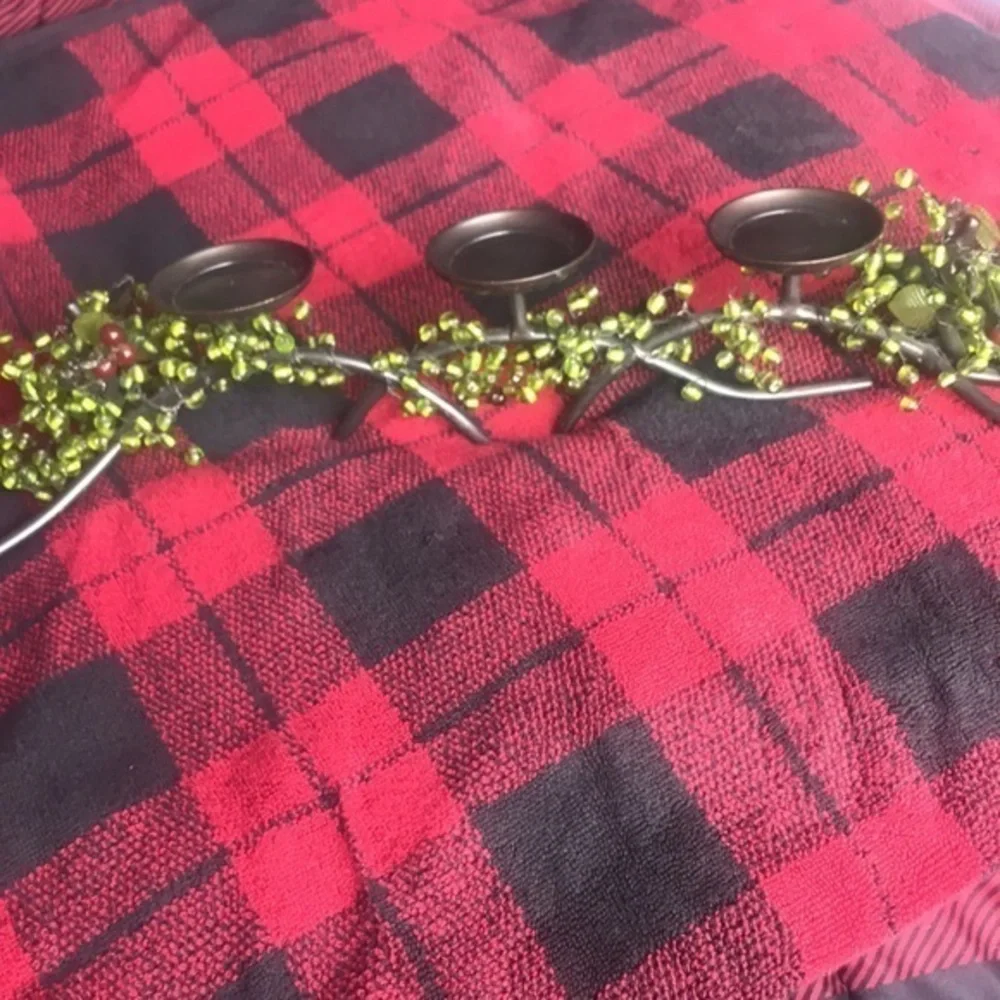 Metal three tier candle holder with beading